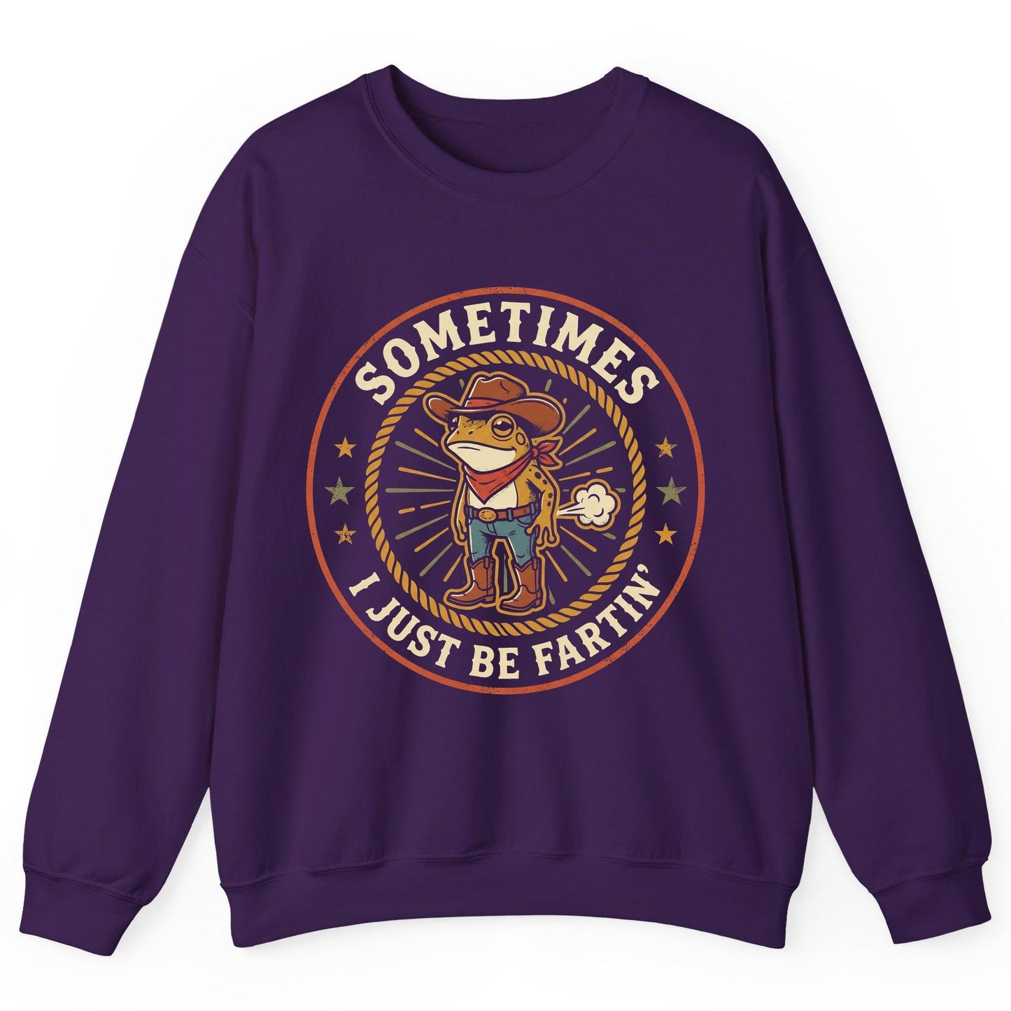 Sometimes I Just Be Fartin' cowboy frog Sweatshirt Purple product mockup