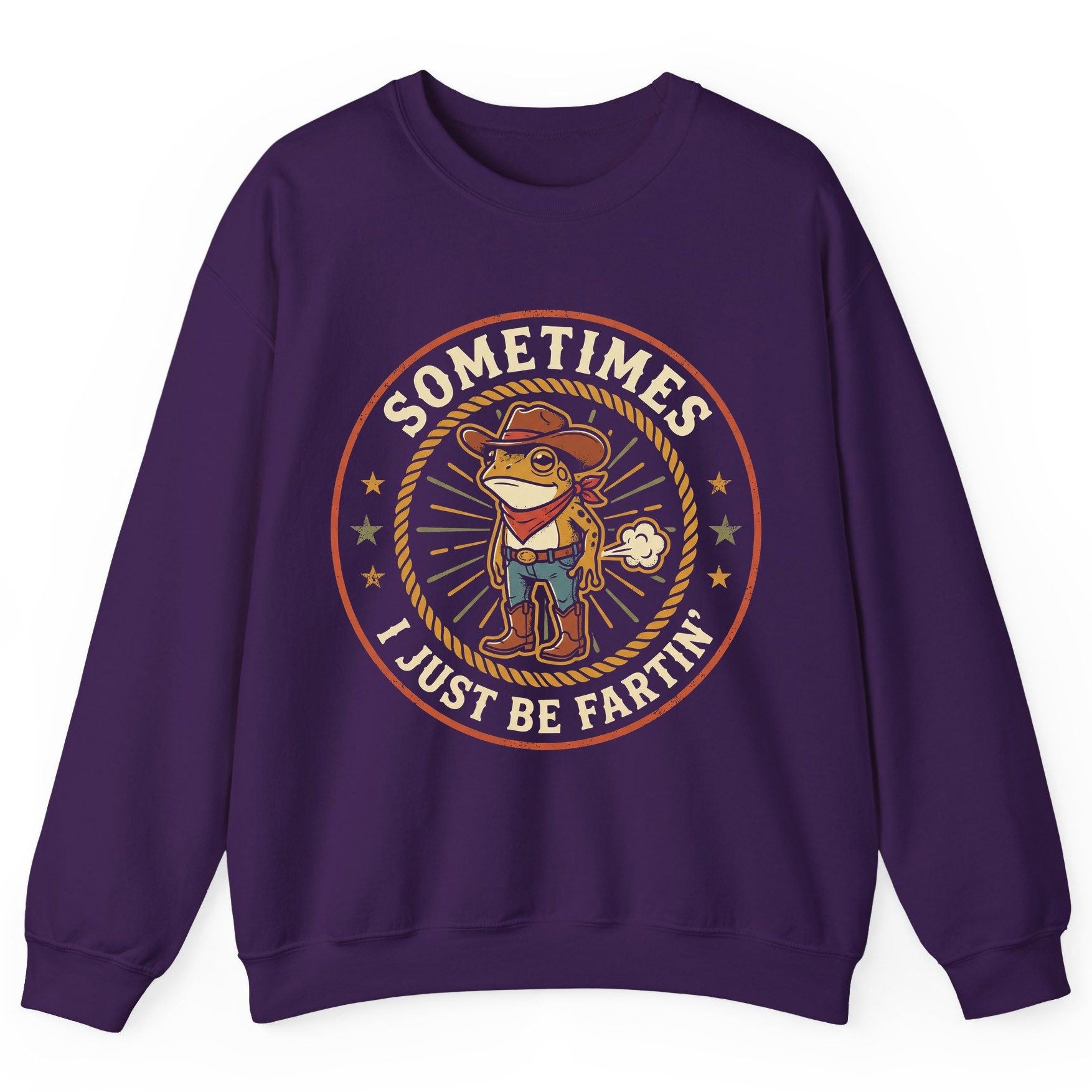 Sometimes I Just Be Fartin' cowboy frog Sweatshirt Purple product mockup