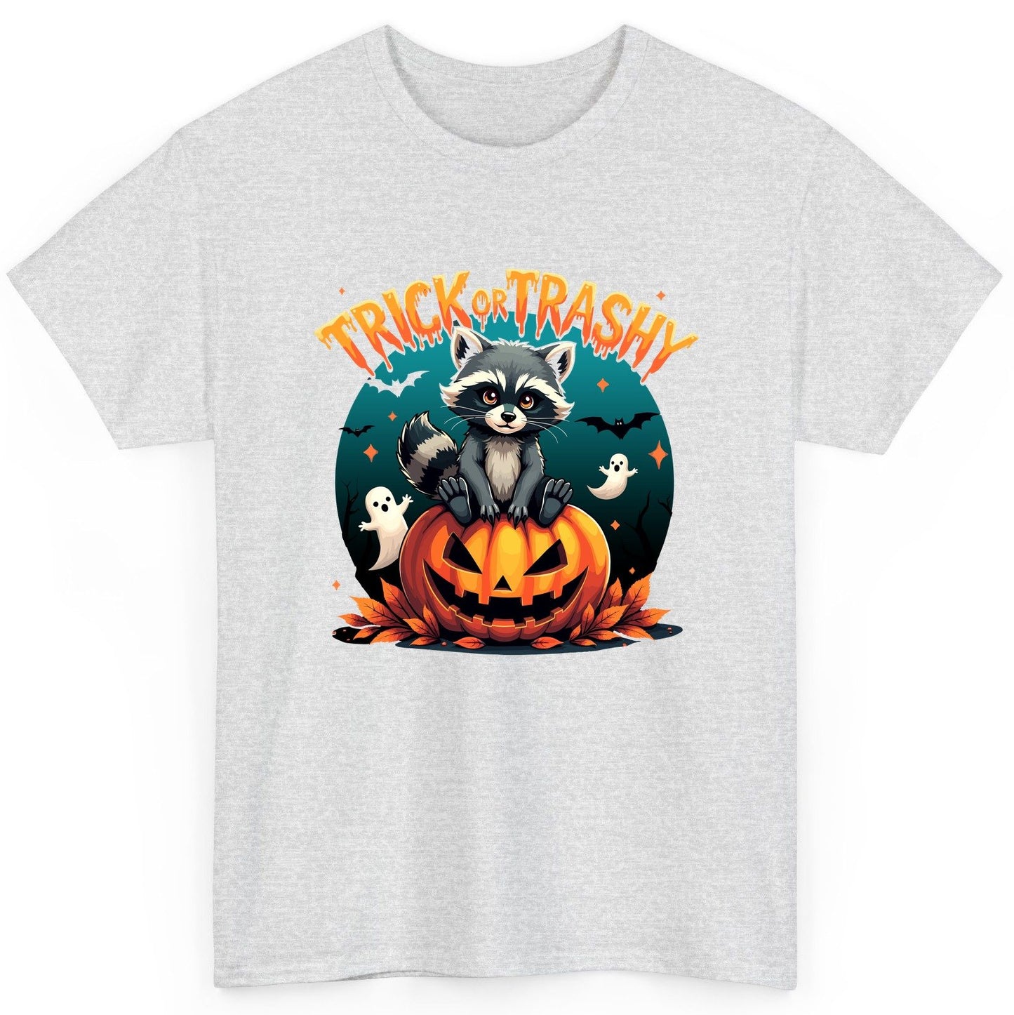 Trick or Trashy Halloween raccoon T-Shirt Ash product mockup