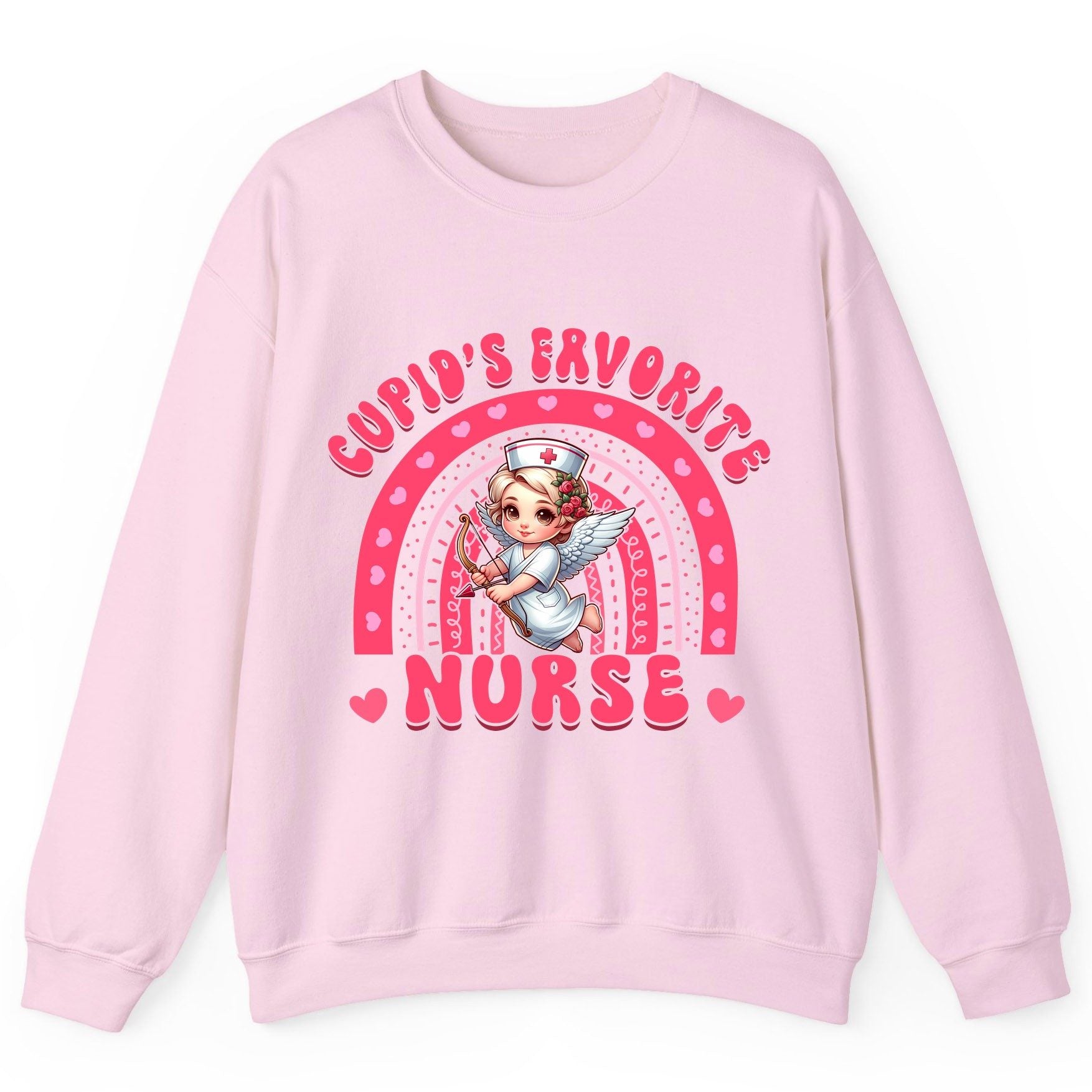 Cupid's Favorite Nurse nurse Sweatshirt Light Pink product mockup