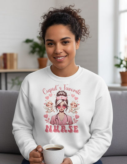 Cupid's Favorite Nurse nurse Sweatshirt White lifestyle mockup