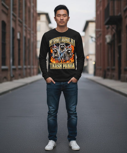 My Spirit Animal Is a Trash Panda raccoon Long Sleeve Tee Black lifestyle mockup