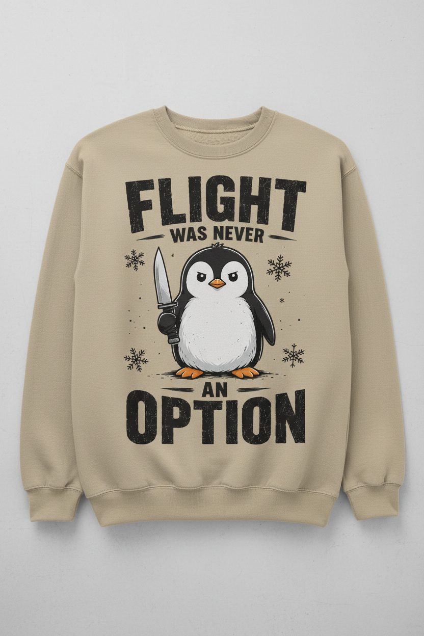 Flight Was Never an Option Funny Penguin Sweatshirt - product mockup - Sand