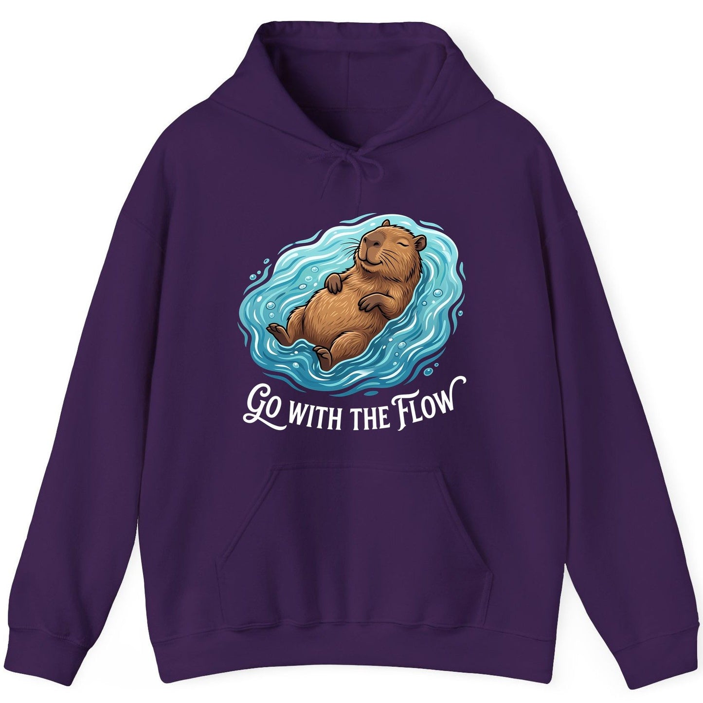 Go WITH THE Flow Funny Capybara Hoodie - product mockup - Purple