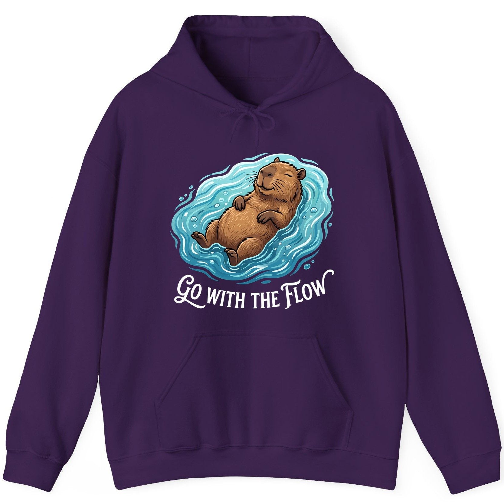 Go WITH THE Flow Funny Capybara Hoodie - product mockup - Purple
