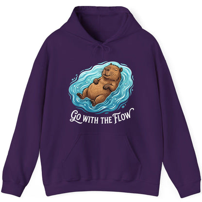 Go WITH THE Flow Funny Capybara Hoodie - product mockup - Purple