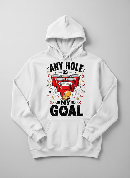 Any Hole Is My Goal Funny Beer Pong Hoodie - product mockup - White