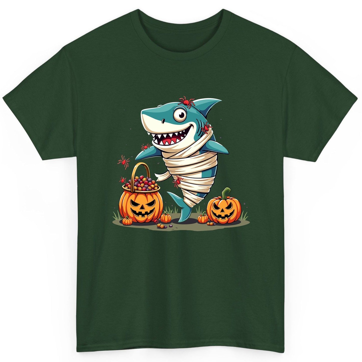 Mummy Shark Halloween shark T-Shirt Forest Green product mockup