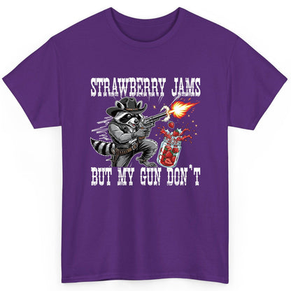 Strawberry Jams but My Gun Don't raccoon T-Shirt Purple product mockup