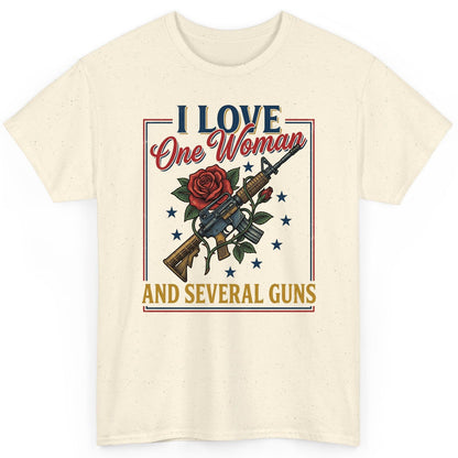 I LOVE One Woman AND Several GUNS Funny Pro-Gun T-Shirt - product mockup - Natural