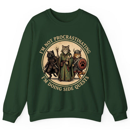 I'm Not Procrastinating I'm Doing Side Quests rpg cats Sweatshirt Forest Green product mockup