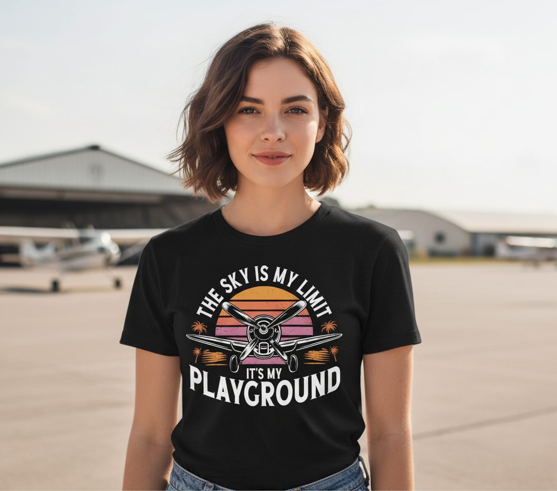 The Sky Is My Limit It's My Playground aviation T-Shirt Black lifestyle mockup