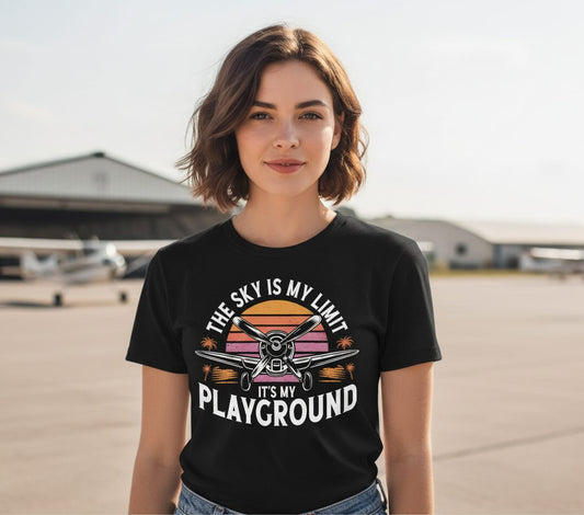 The Sky Is My Limit It's My Playground aviation T-Shirt Black lifestyle mockup