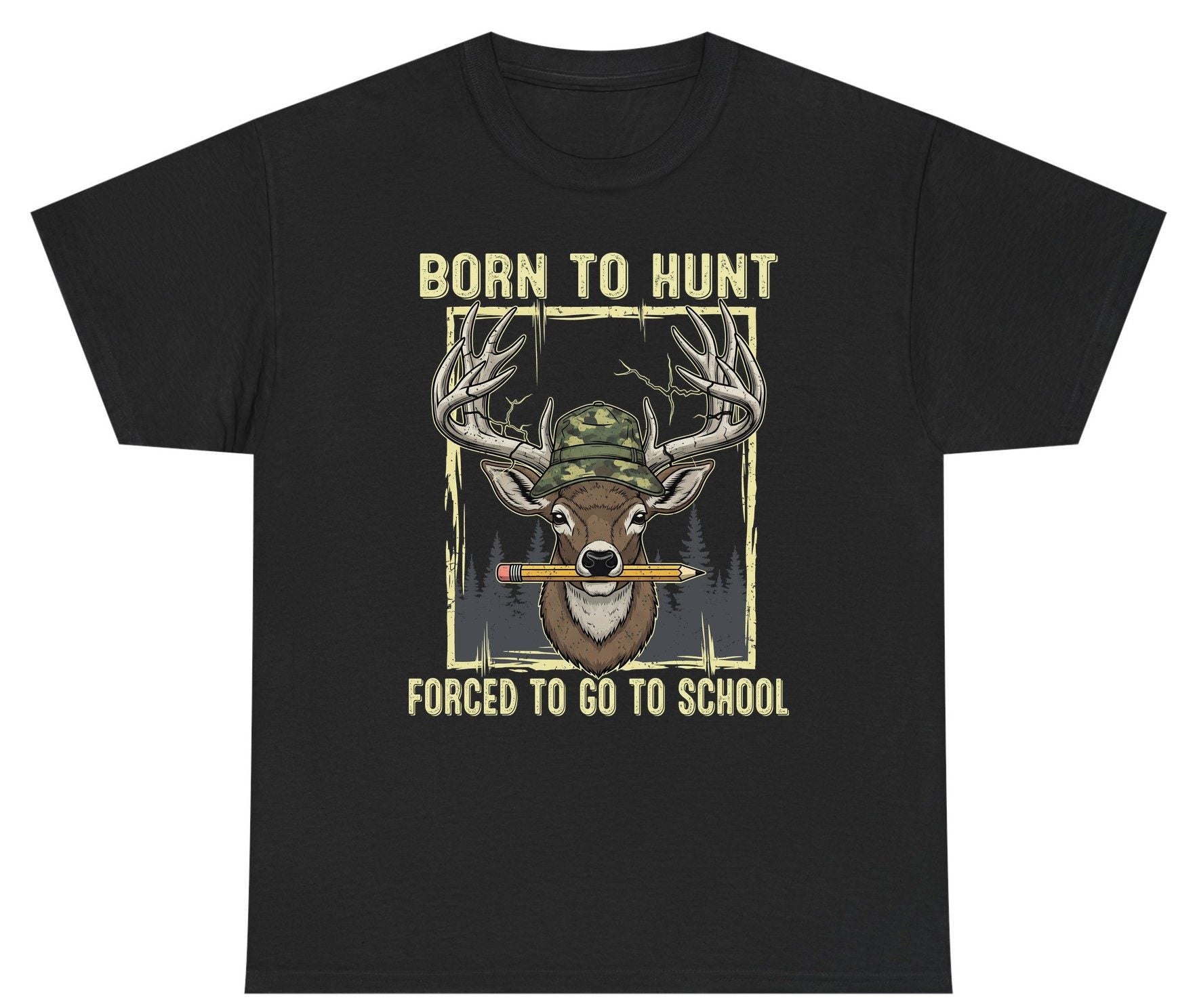 Born to Hunt Forced to Go to School hunting Youth T-Shirt Black product mockup