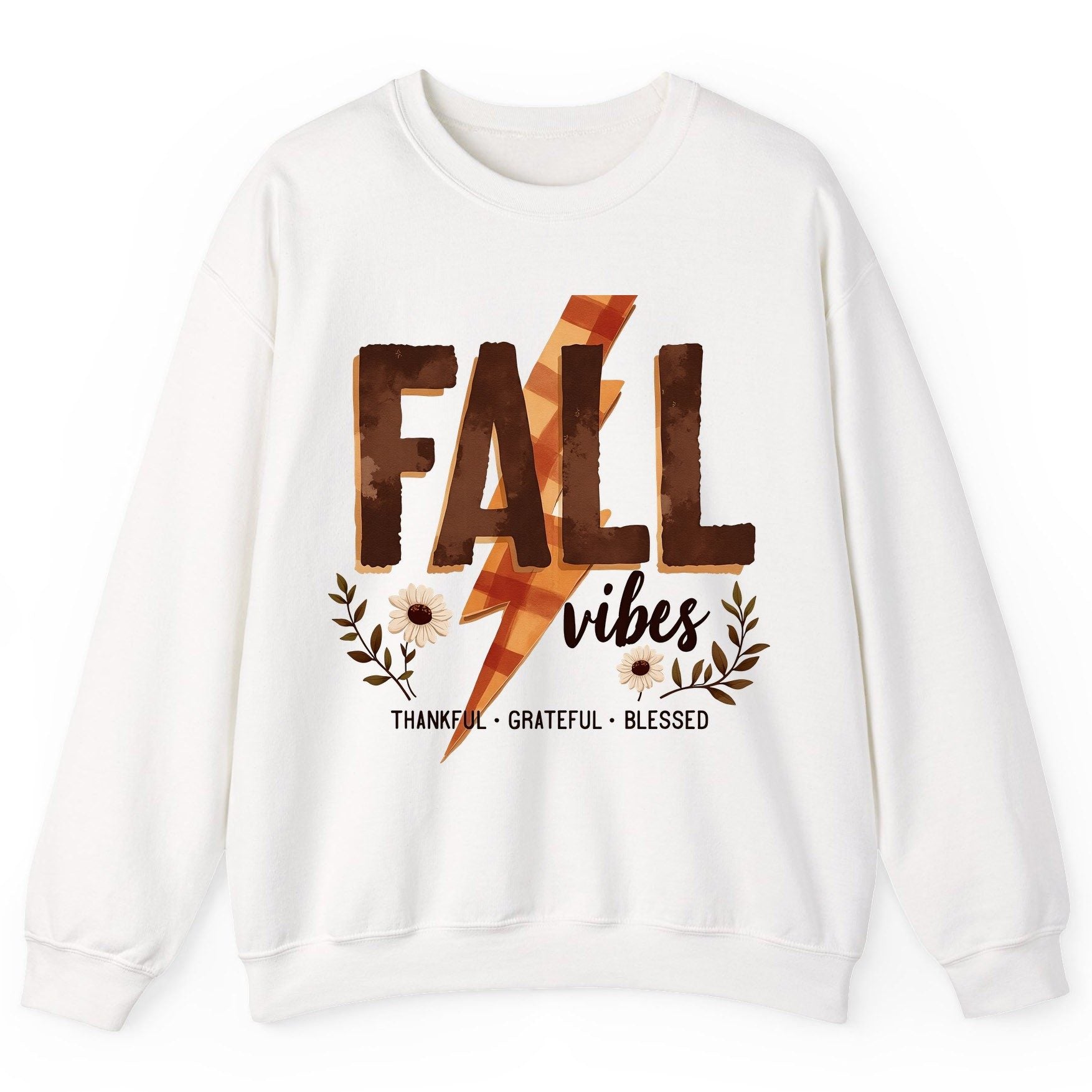 Fall Vibes Thankful Grateful Blessed autumn Sweatshirt White product mockup