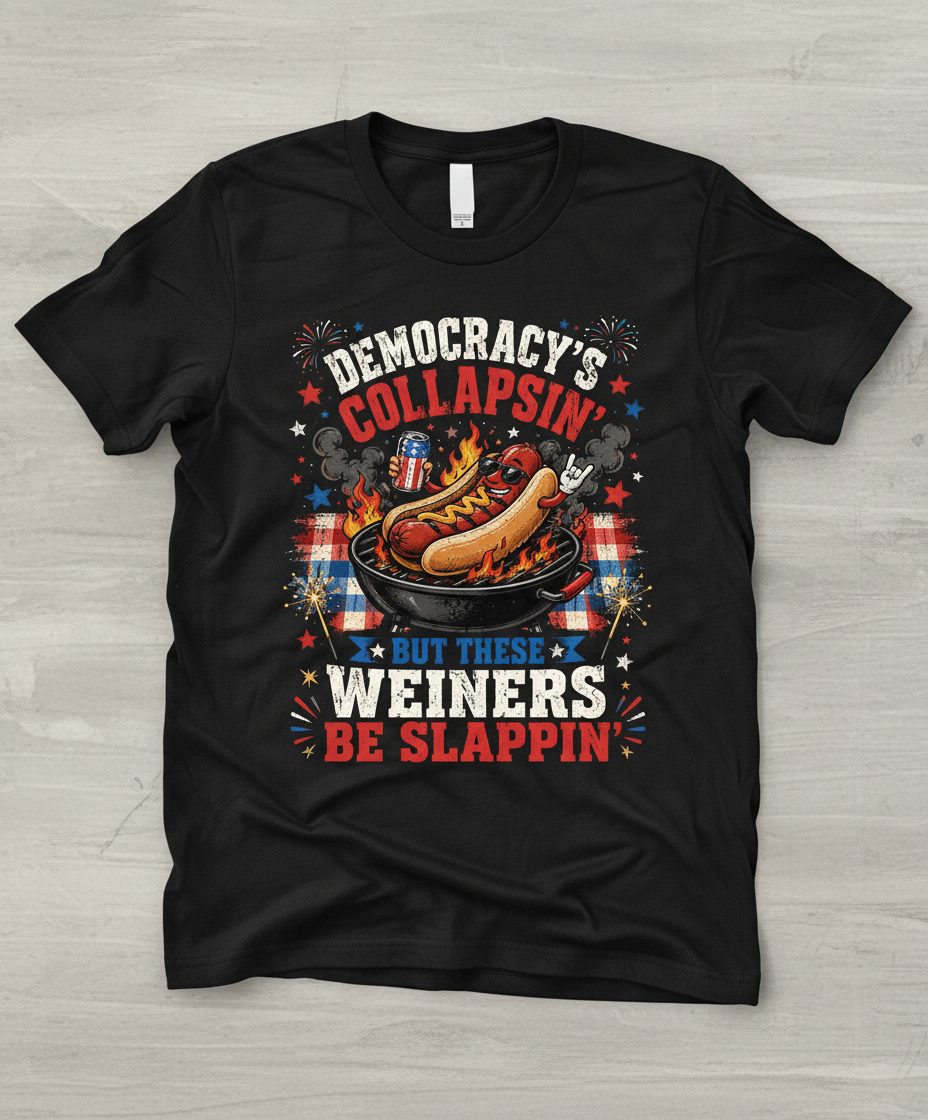 Democracy's Collapsin' but These Weiners Be Slappin' Funny 4th T-Shirt - product mockup - Black