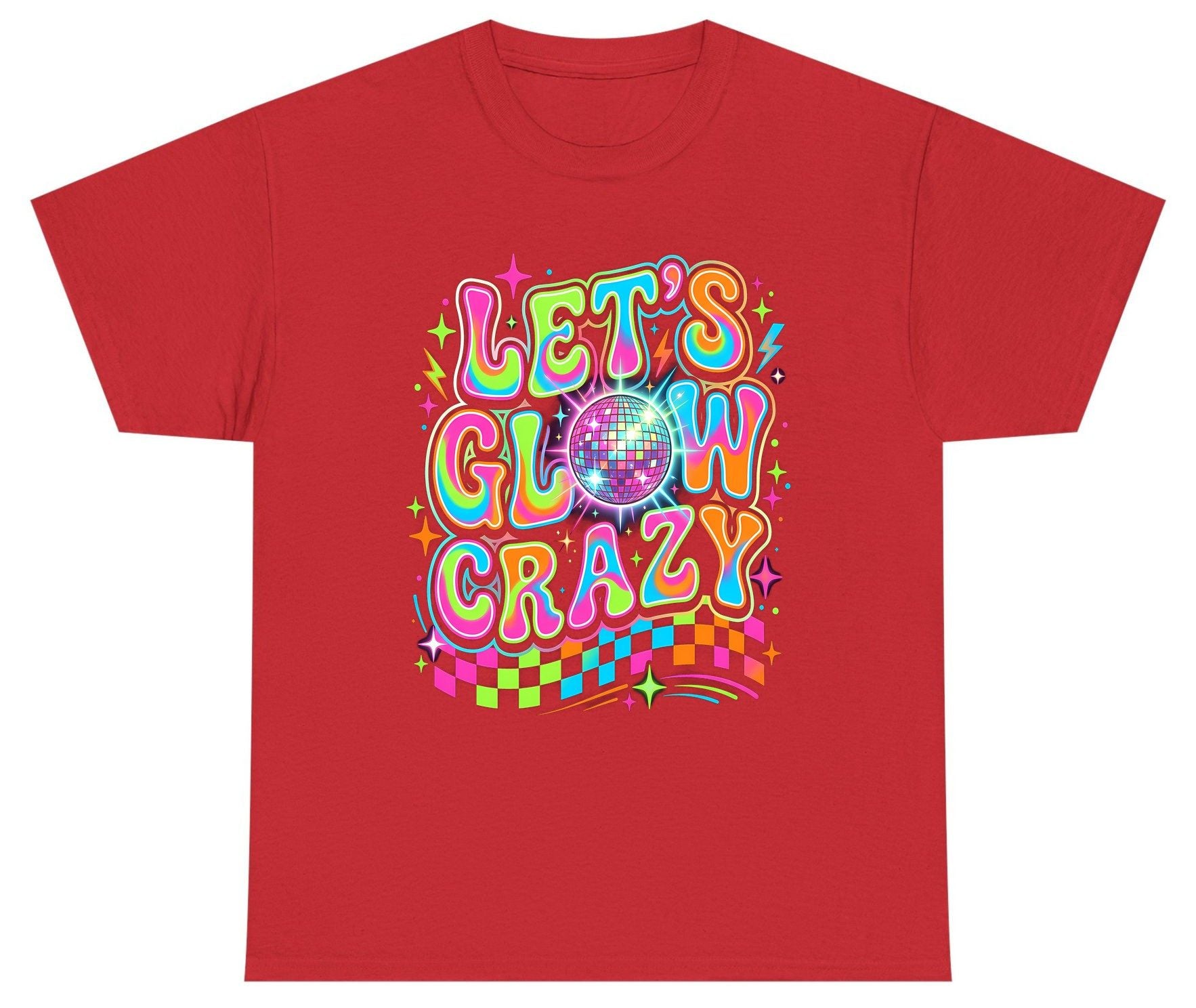 Let's Glow Crazy Retro Party Youth T-Shirt - product mockup - Red