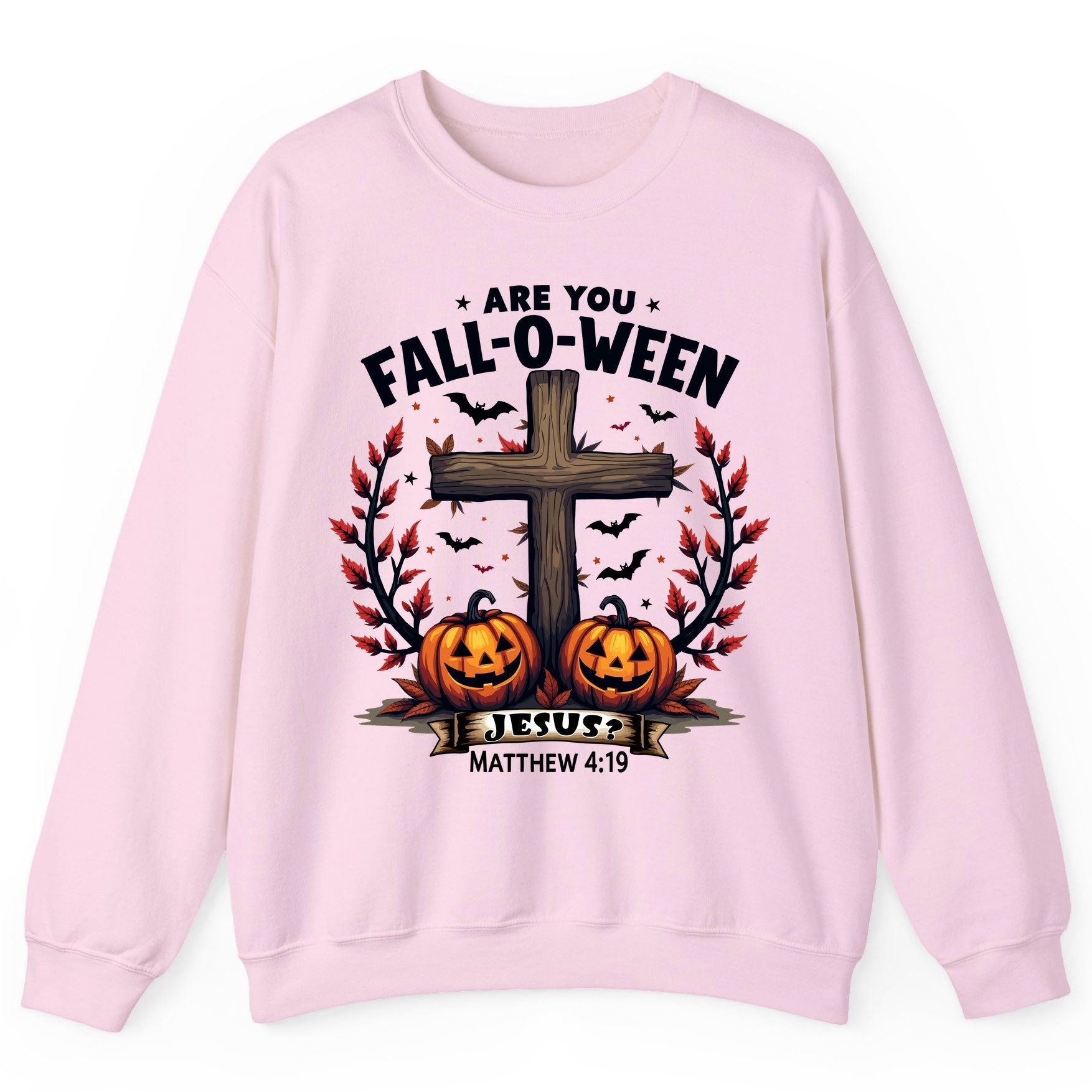 Are You Fall-O-Ween Jesus? christian Halloween Sweatshirt Light Pink product mockup