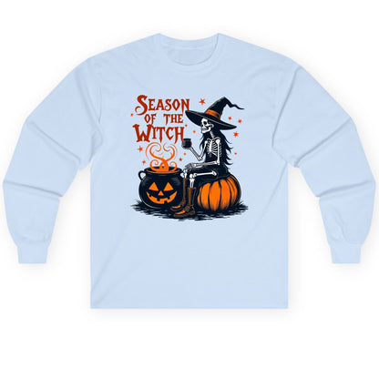 Season of the Witch skeleton witch Long Sleeve Tee Light Blue product mockup