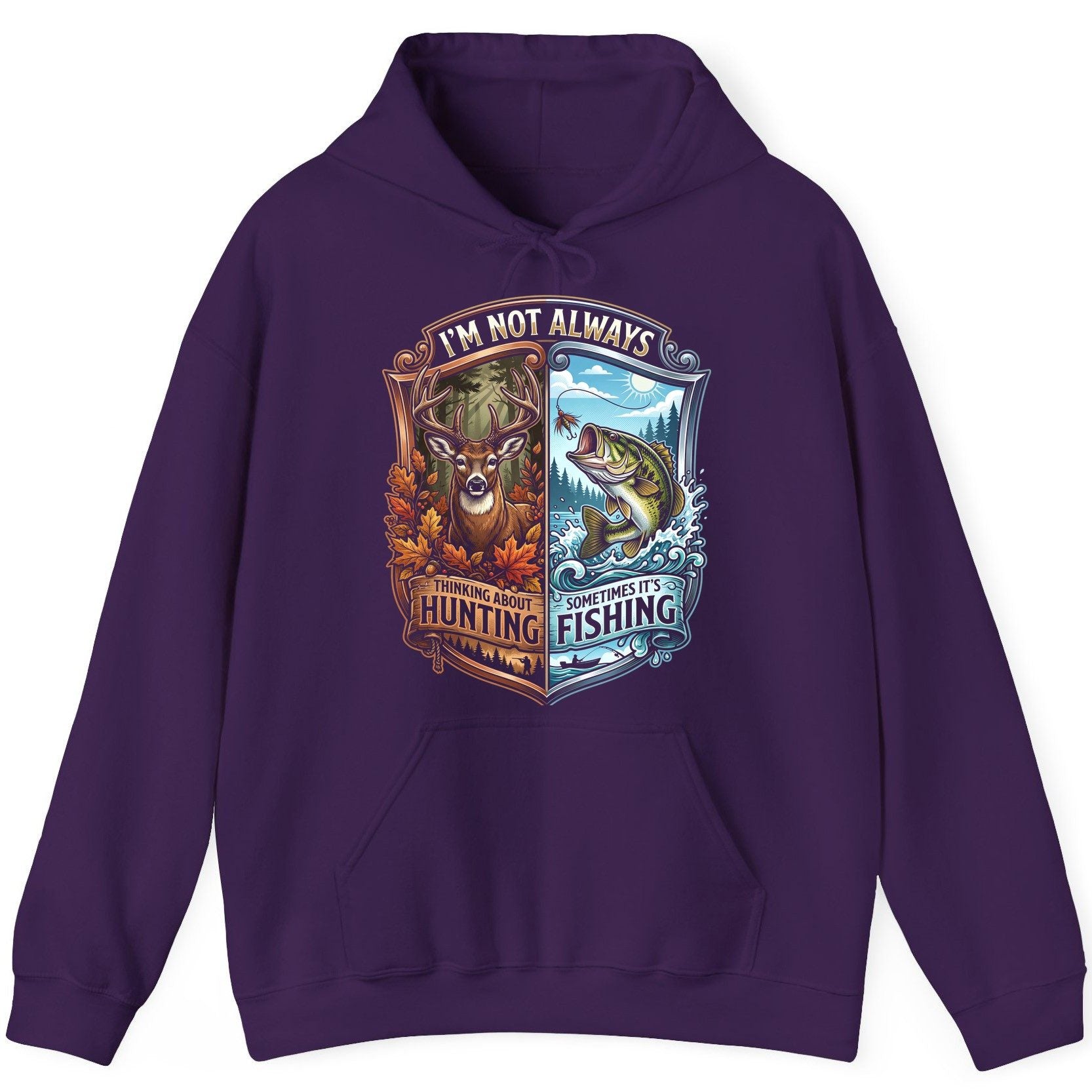 I'm Not Always Thinking About Hunting Sometimes It's Fishing hunting and fishing Hoodie Purple product mockup