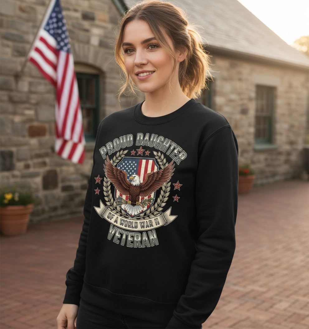 Proud Daughter of a World War Ii Veteran wwii veteran Sweatshirt Black lifestyle mockup