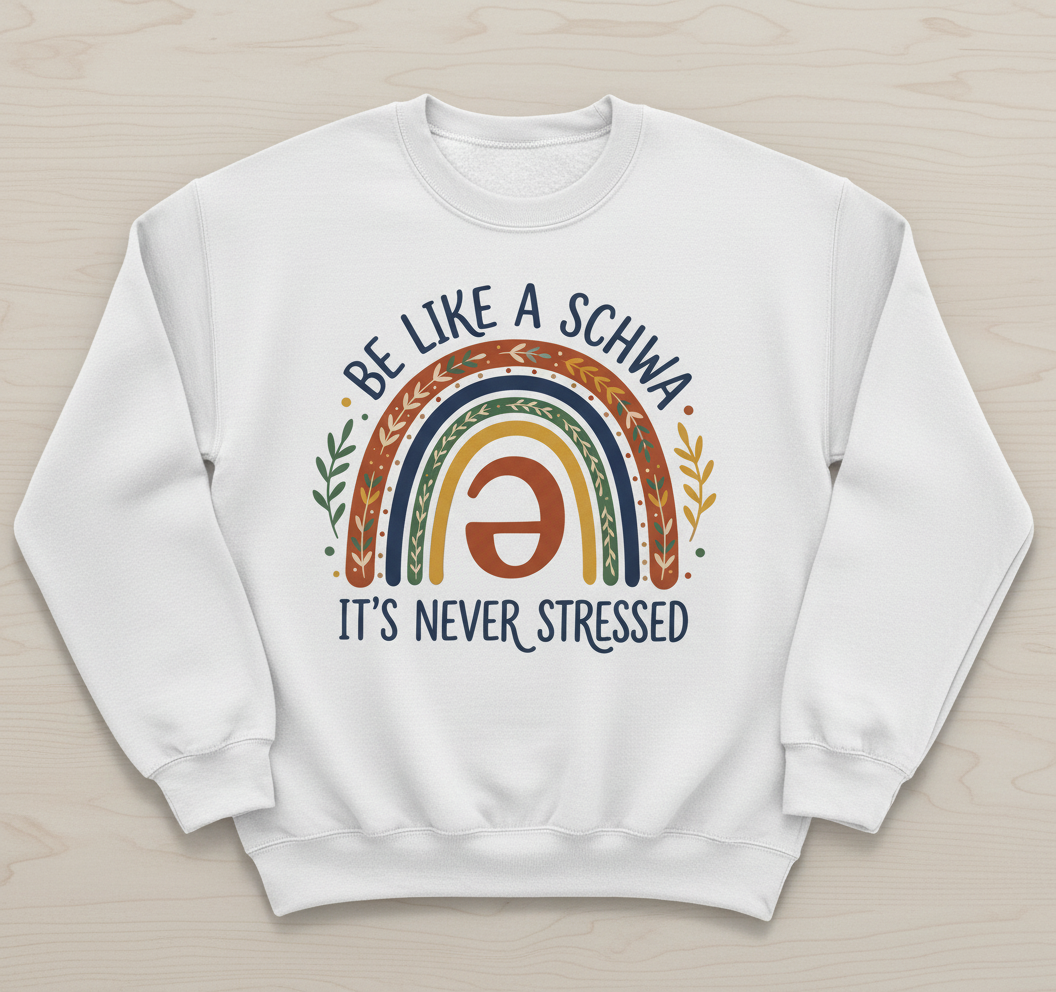 Be Like A Schwa It's Never Stressed Linguistics Humor Sweatshirt - White