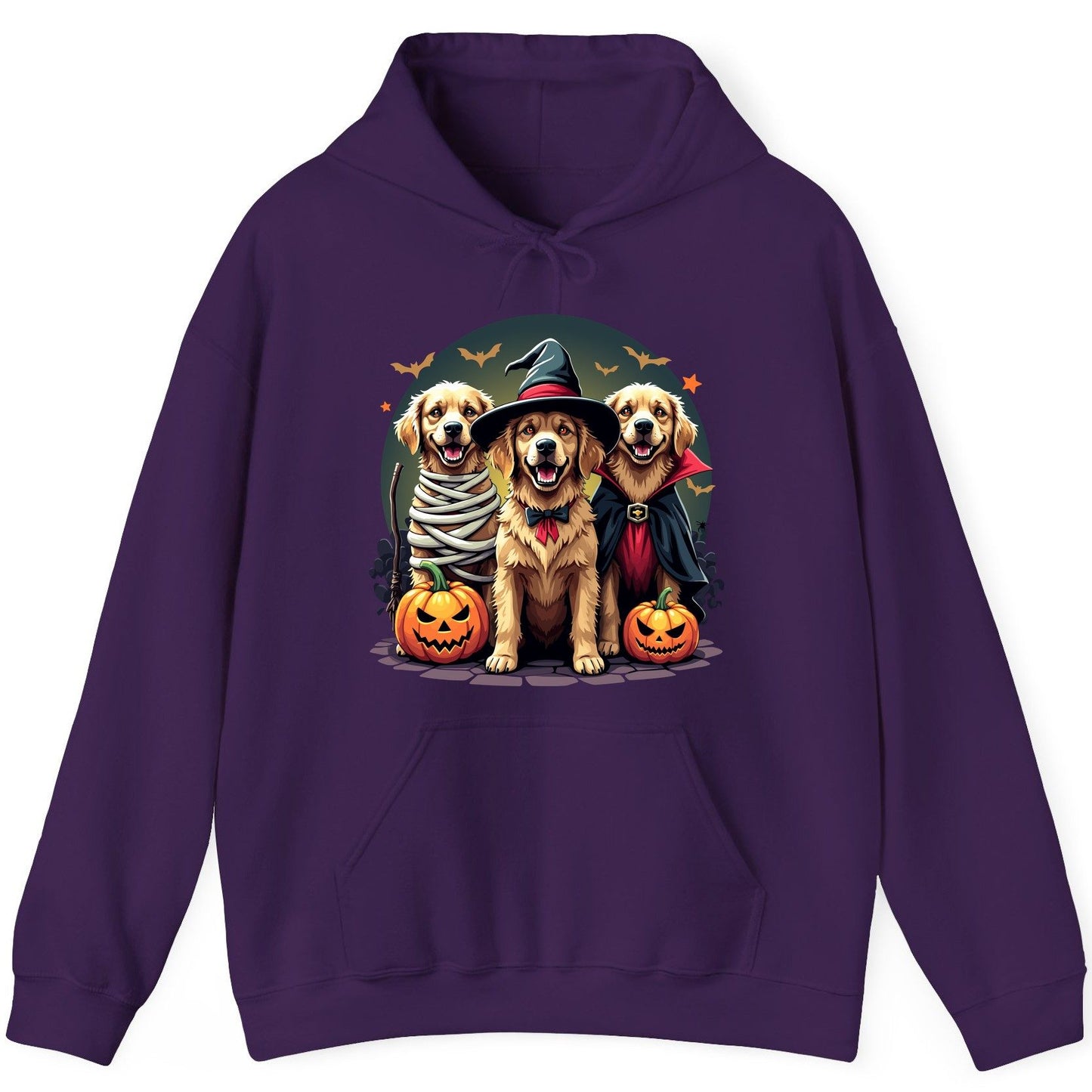 Golden Retriever Halloween Trio golden retriever Hoodie Purple product mockup