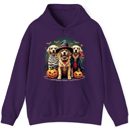 Golden Retriever Halloween Trio golden retriever Hoodie Purple product mockup