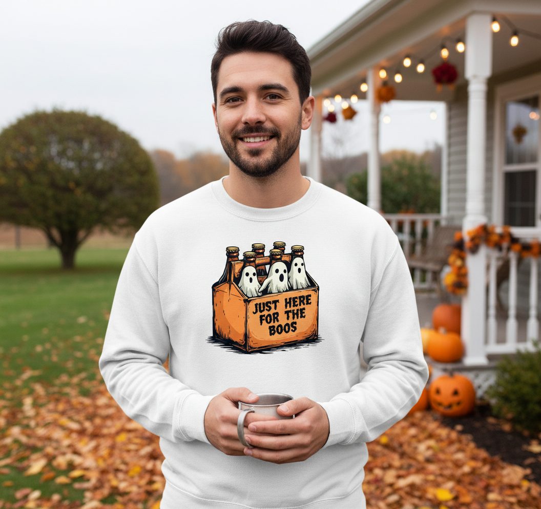 Just Here for the Boos Halloween Sweatshirt White lifestyle mockup