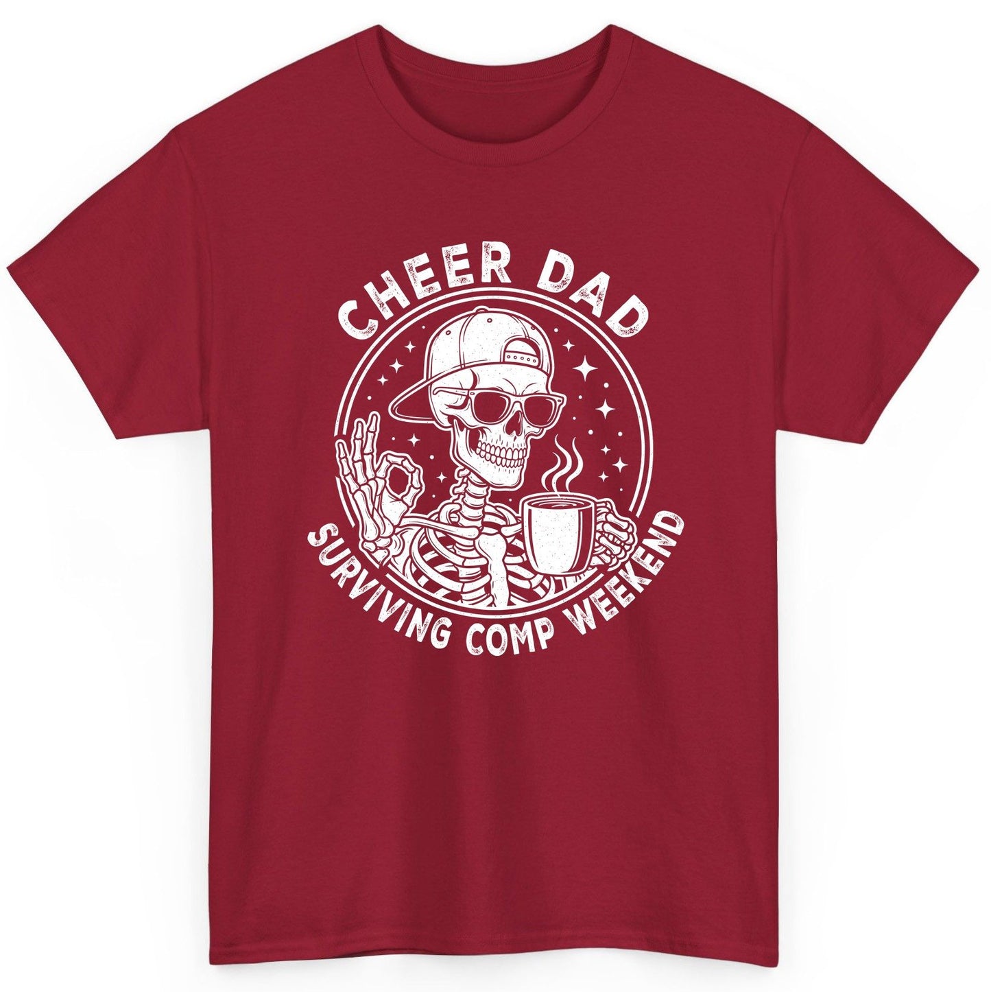 Cheer Dad Surviving Comp Weekend cheer dad T-Shirt Cardinal Red product mockup