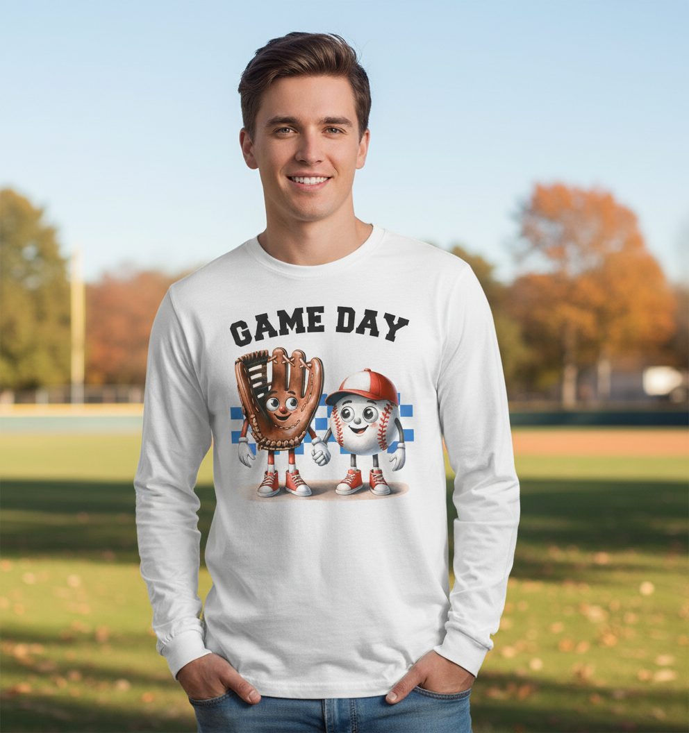 Game Day baseball Long Sleeve Tee White lifestyle mockup