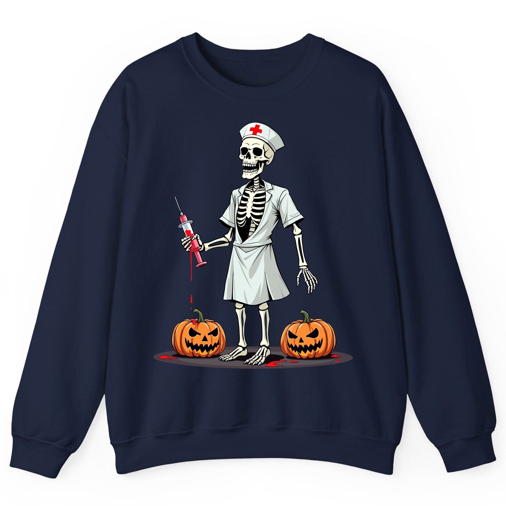 Spooky Skeleton Nurse Halloween skeleton nurse Sweatshirt Navy product mockup