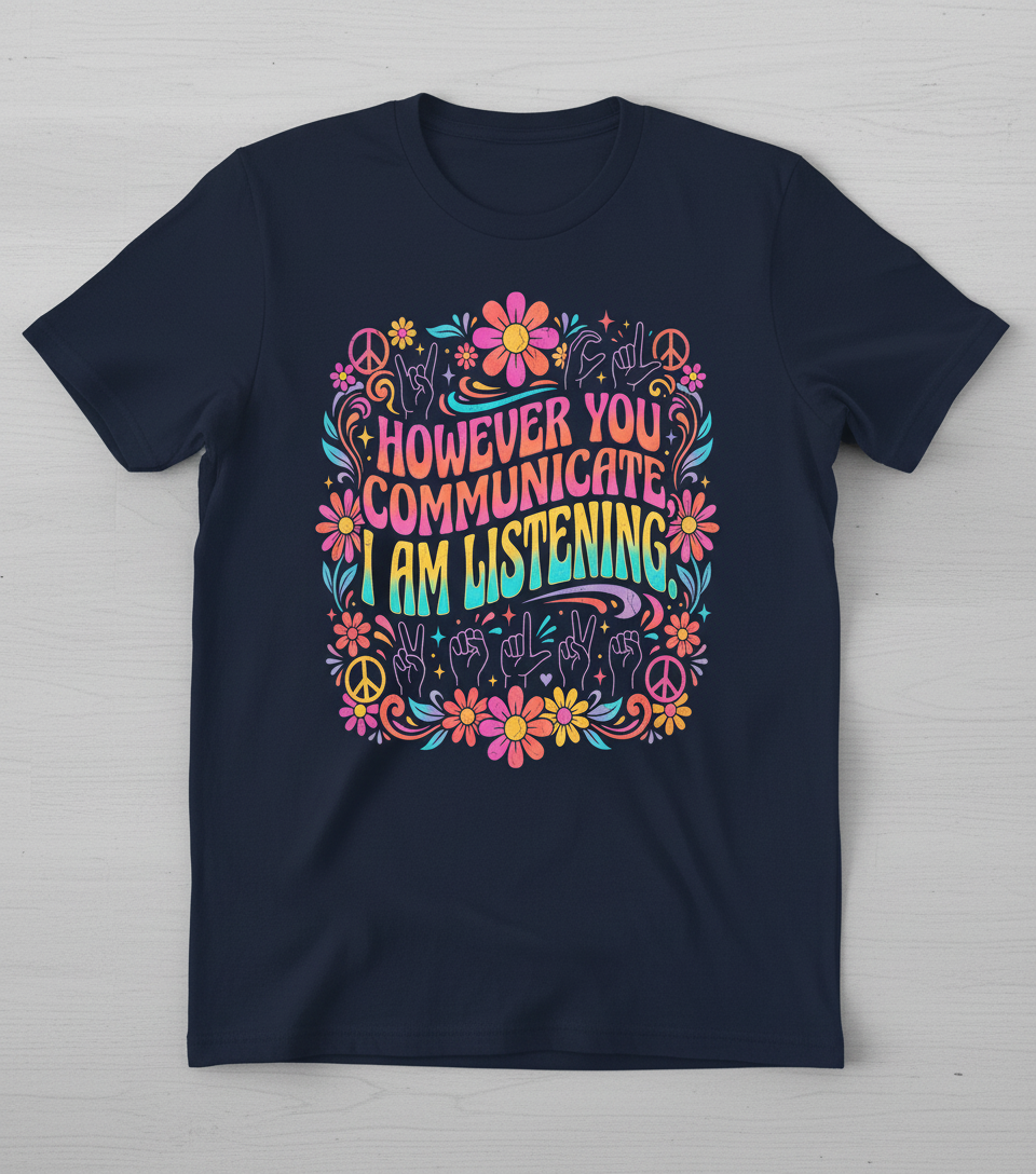 However You Communicate I Am Listening Retro Hippie Design T-Shirt - Navy