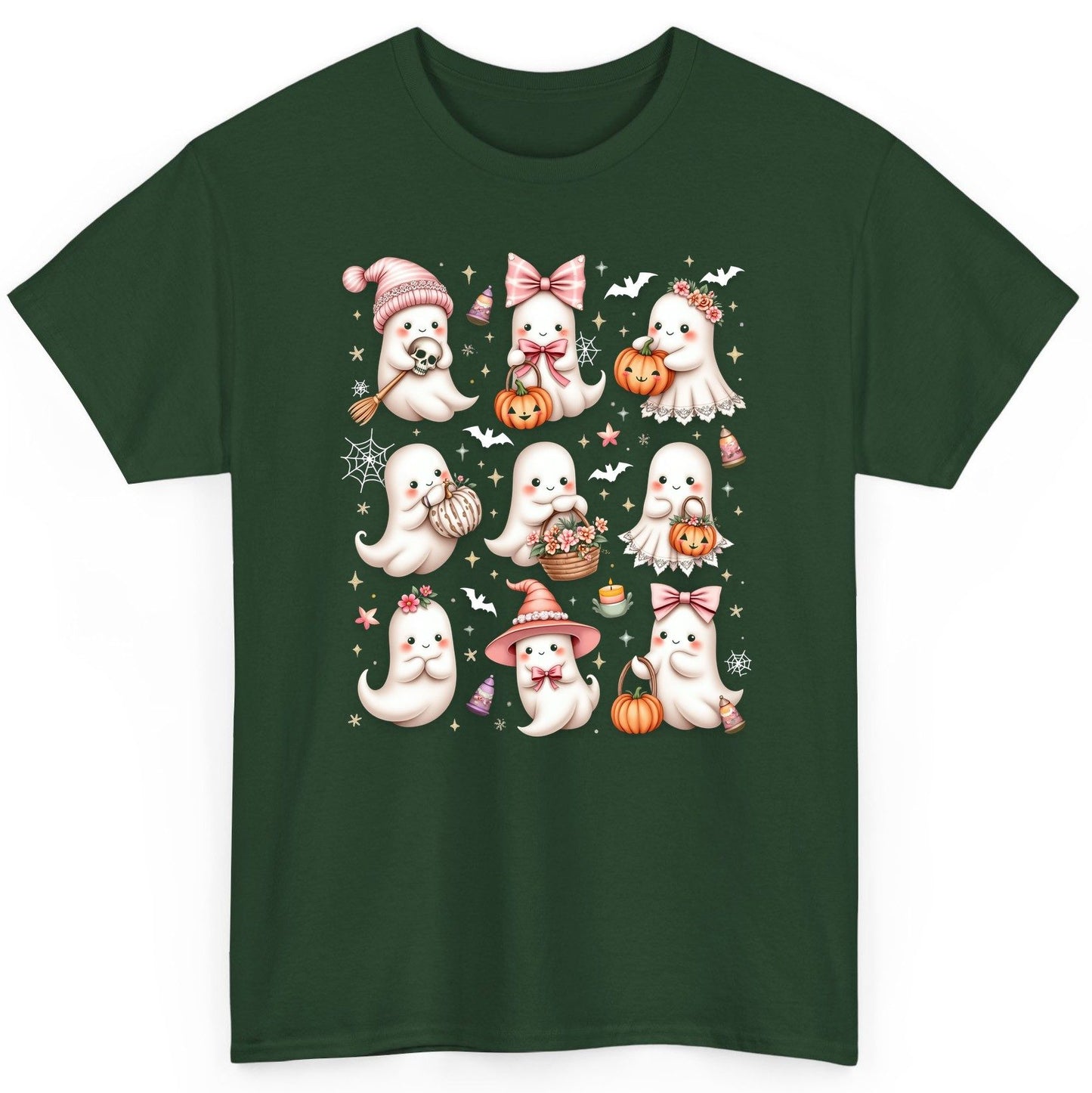 Cute Pink Halloween Ghosts cute Halloween ghosts T-Shirt Forest Green product mockup