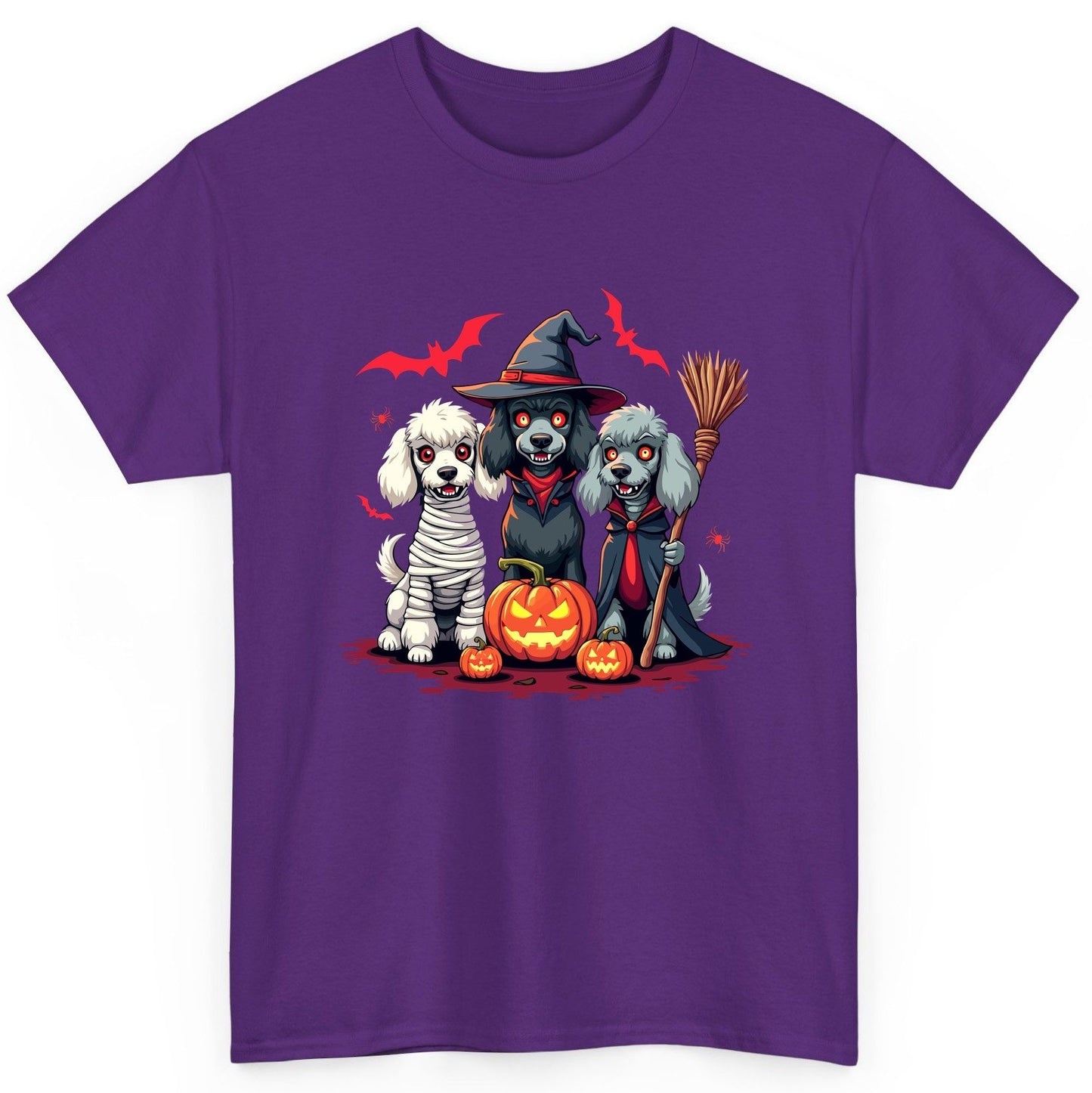 Spooky Poodle Trio Halloween dogs T-Shirt Purple product mockup