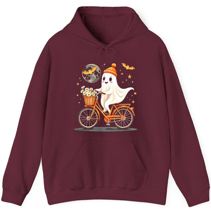 Cute Ghost on Bicycle cute ghost Hoodie Maroon product mockup