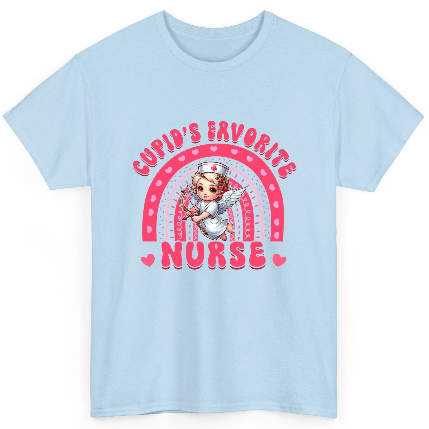 Cupid's Favorite Nurse nurse T-Shirt Light Blue product mockup