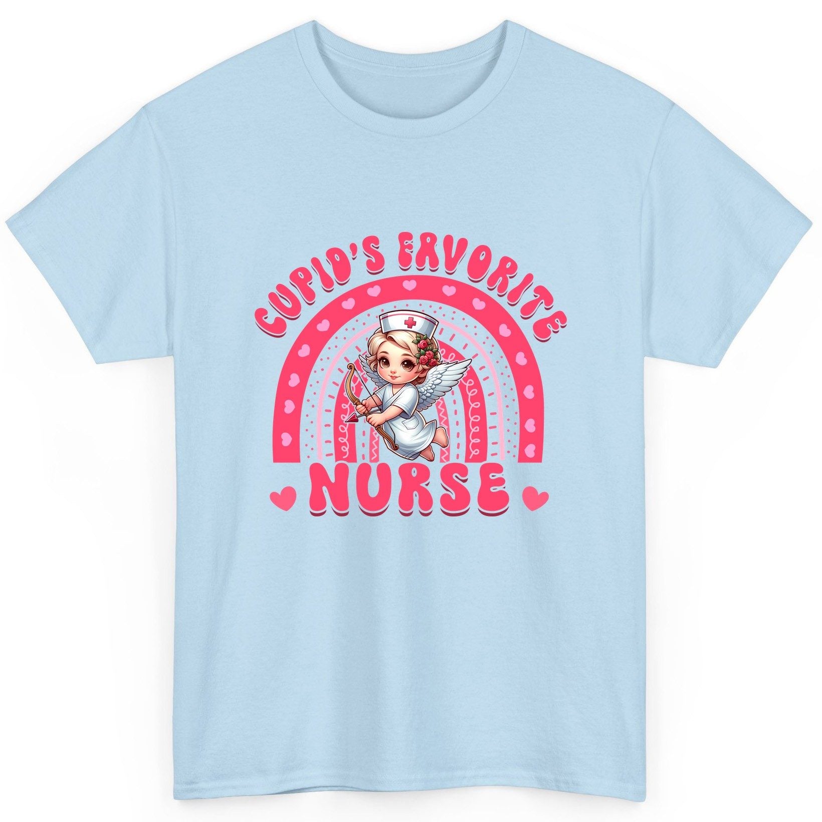 Cupid's Favorite Nurse nurse T-Shirt Light Blue product mockup