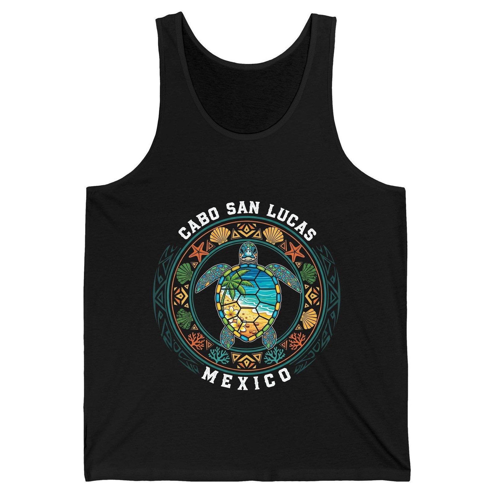 Cabo San Lucas Mexico sea turtle Tank Top Black product mockup