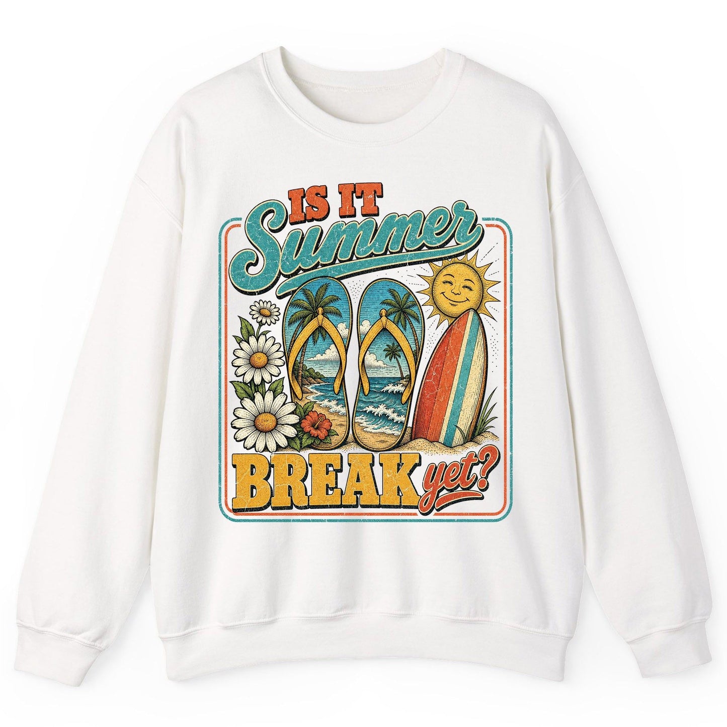 Is It Summer Break Yet Retro Vacation Sweatshirt - product mockup - White