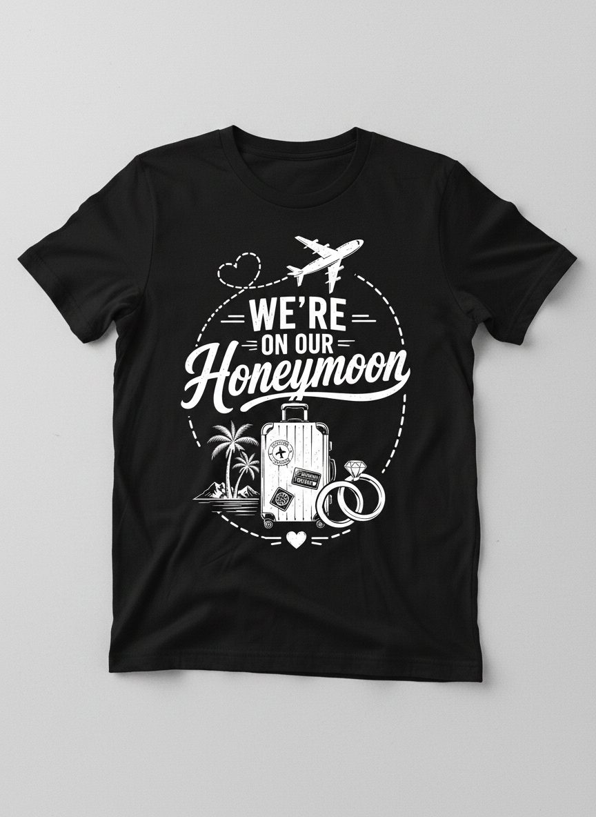 We're on Our Honeymoon Vintage Newlyweds T-Shirt - product mockup - Black