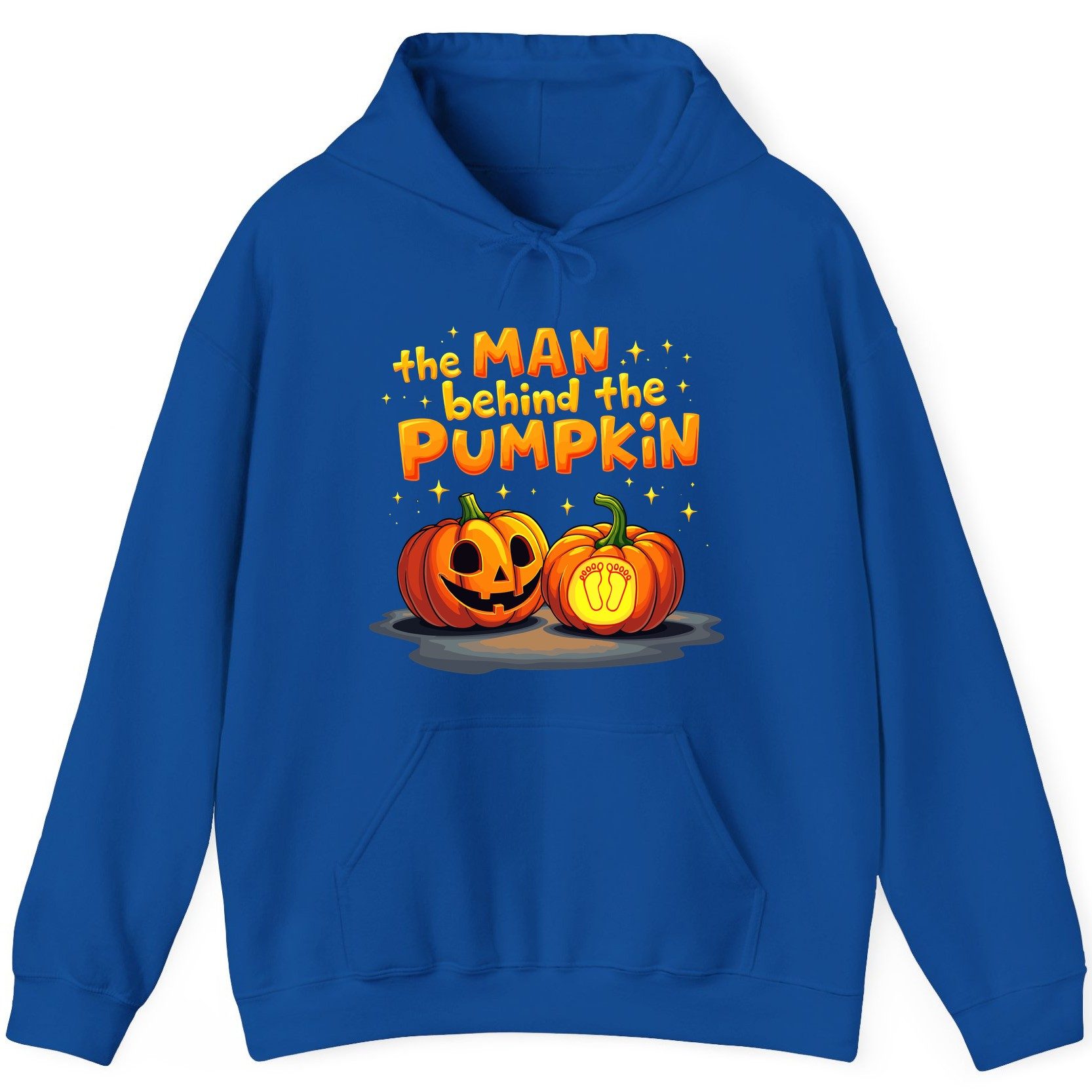 The Man Behind the Pumpkin Halloween pregnancy announcement Hoodie Royal product mockup