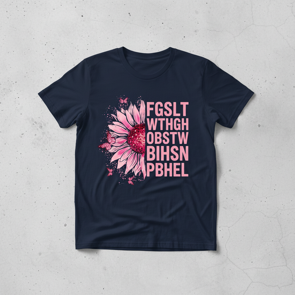 Breast Cancer Awareness Pink Sunflower Eye Chart T-Shirt - Navy