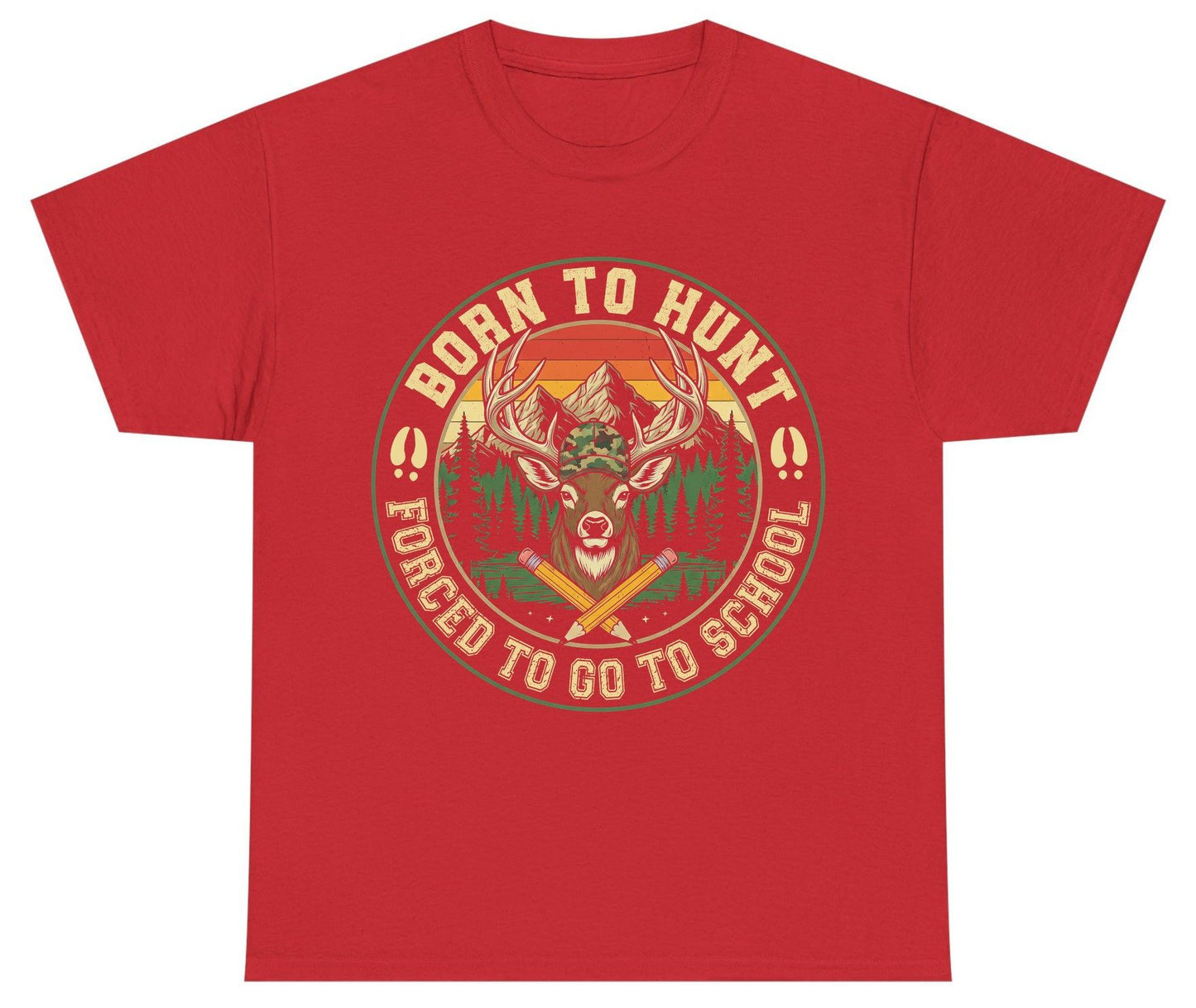Born to Hunt Forced to Go to School hunting Youth T-Shirt Red product mockup