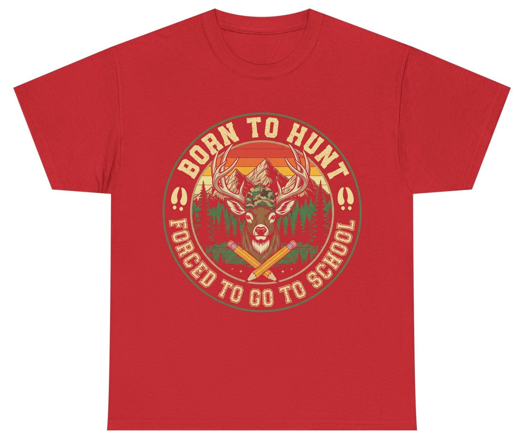 Born to Hunt Forced to Go to School hunting Youth T-Shirt Red product mockup