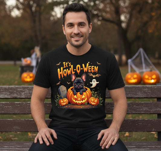It's Howl-O-Ween french bulldog T-Shirt Black lifestyle mockup
