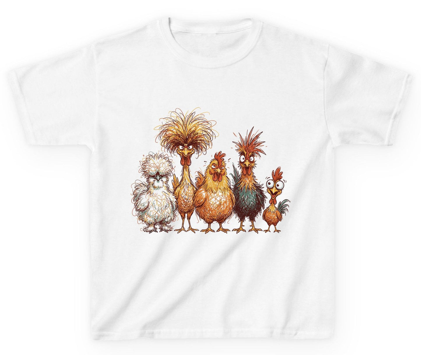 Funny Scribble Art Chickens chickens Youth T-Shirt White product mockup