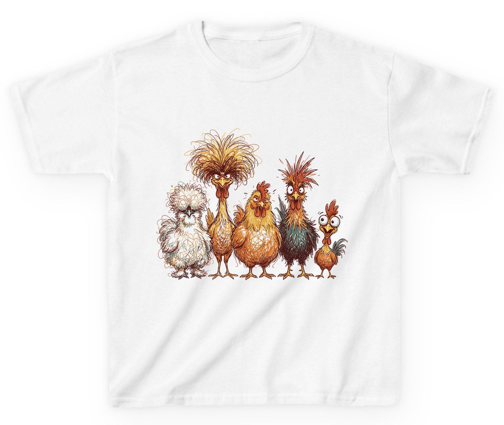 Funny Scribble Art Chickens chickens Youth T-Shirt White product mockup