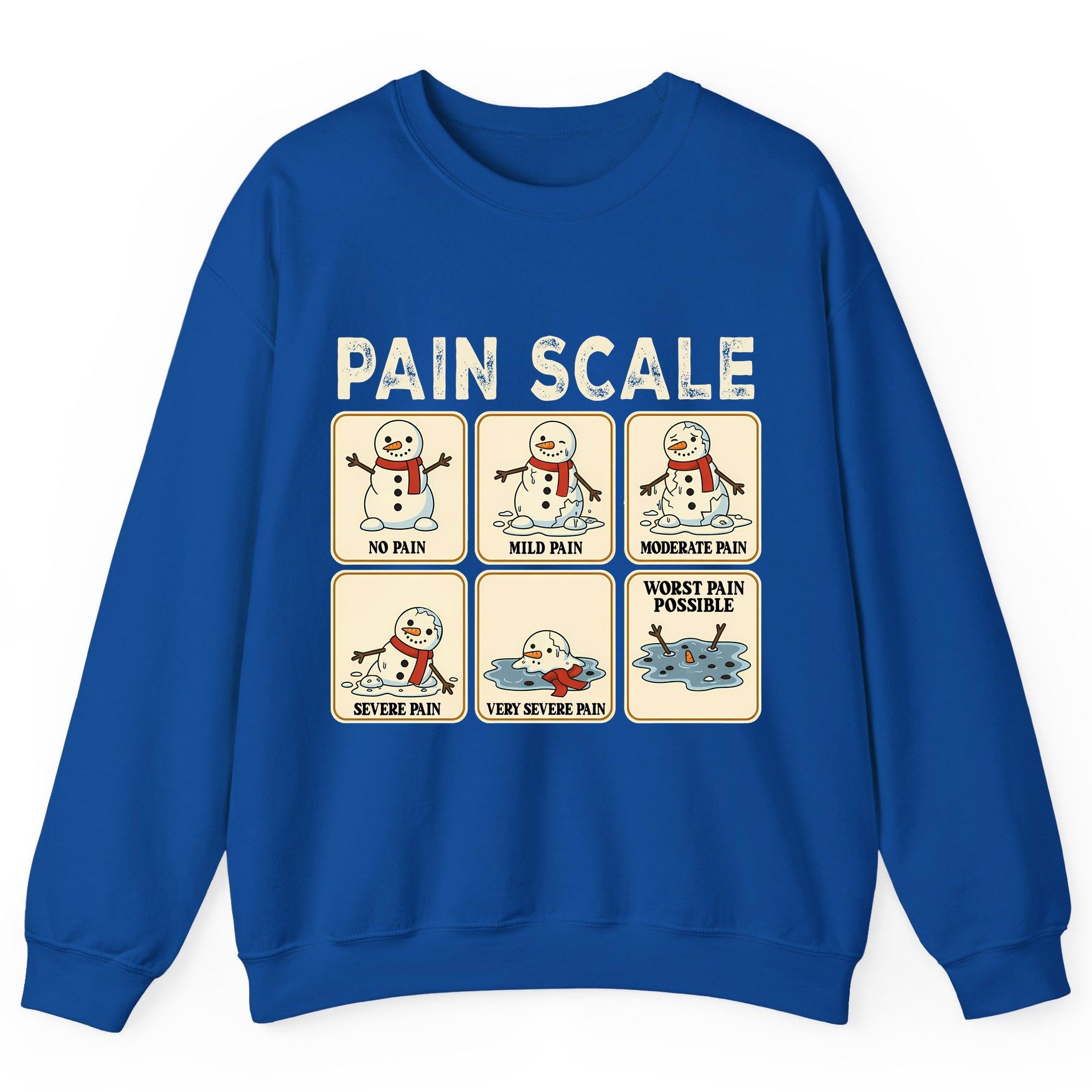 Pain Scale No Pain Mild Pain Moderate Pain Severe Pain Very Severe Pain Worst Pain Possible snowman Sweatshirt Royal product