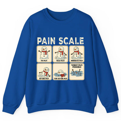 Pain Scale No Pain Mild Pain Moderate Pain Severe Pain Very Severe Pain Worst Pain Possible snowman Sweatshirt Royal product